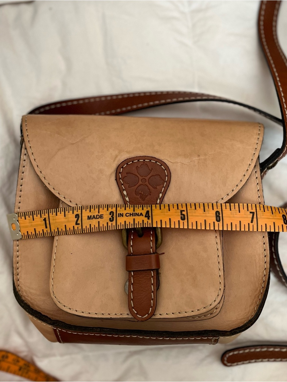 Patricia Nash Beige and Brown Leather Buckle Crossbody - Picture 2 of 9